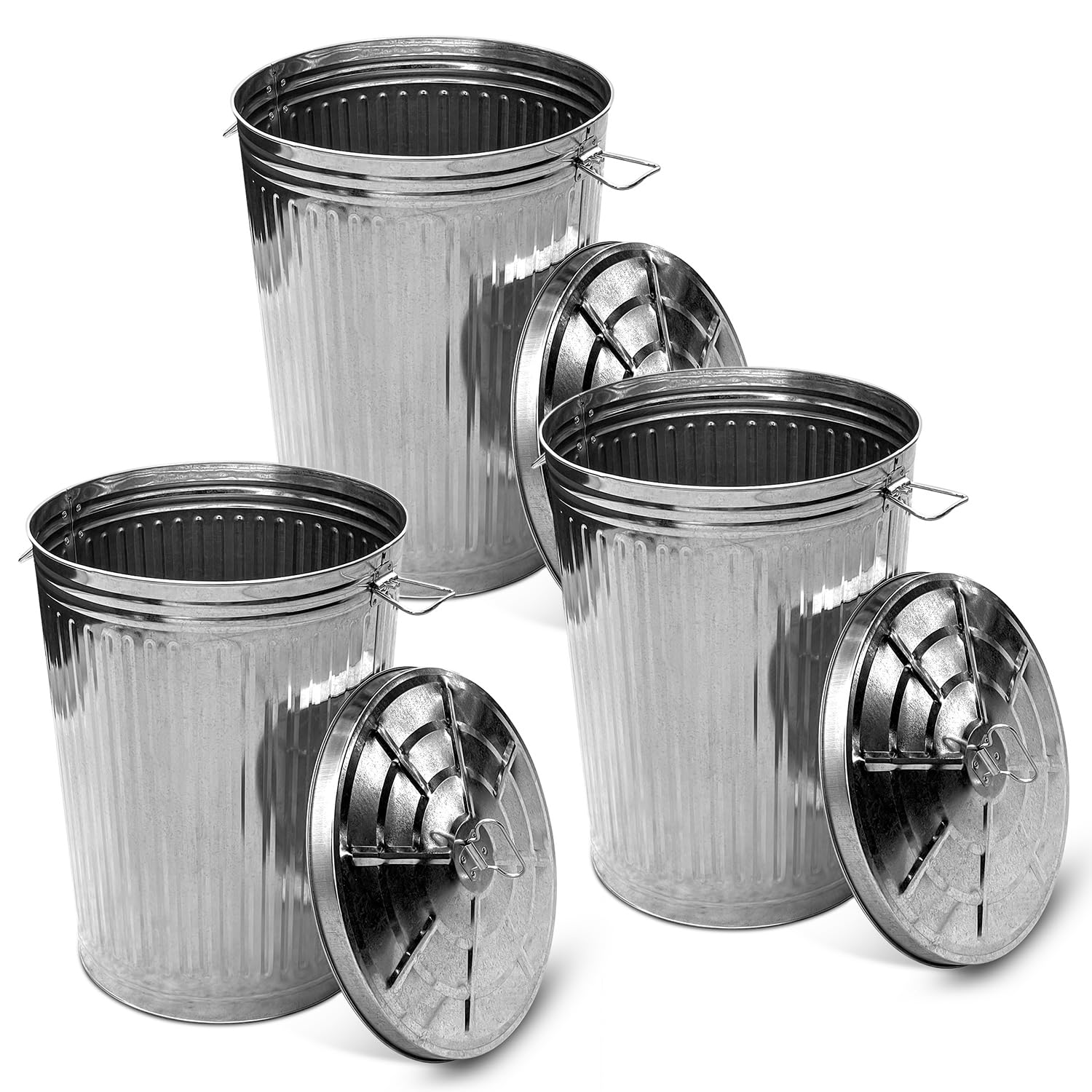 Plexon Metal Trash Can with Lid Outdoor 20 Gallon Galvanized Steel Garbage Bucket with Lid Silver