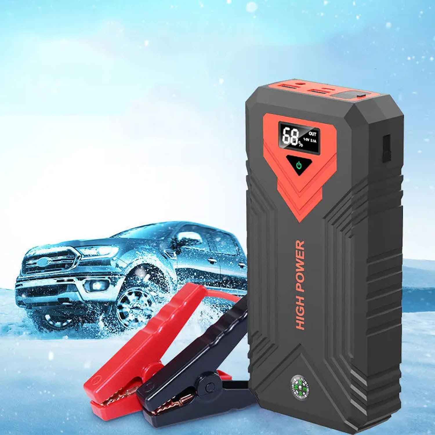 Avviatore di emergenza Power Pack, Avviatore di emergenza per batteria per auto da 1600 A con luce LED, Alimentatore di avviamento di emergenza portatile per veicoli da 12 V Con clip per batteria inte