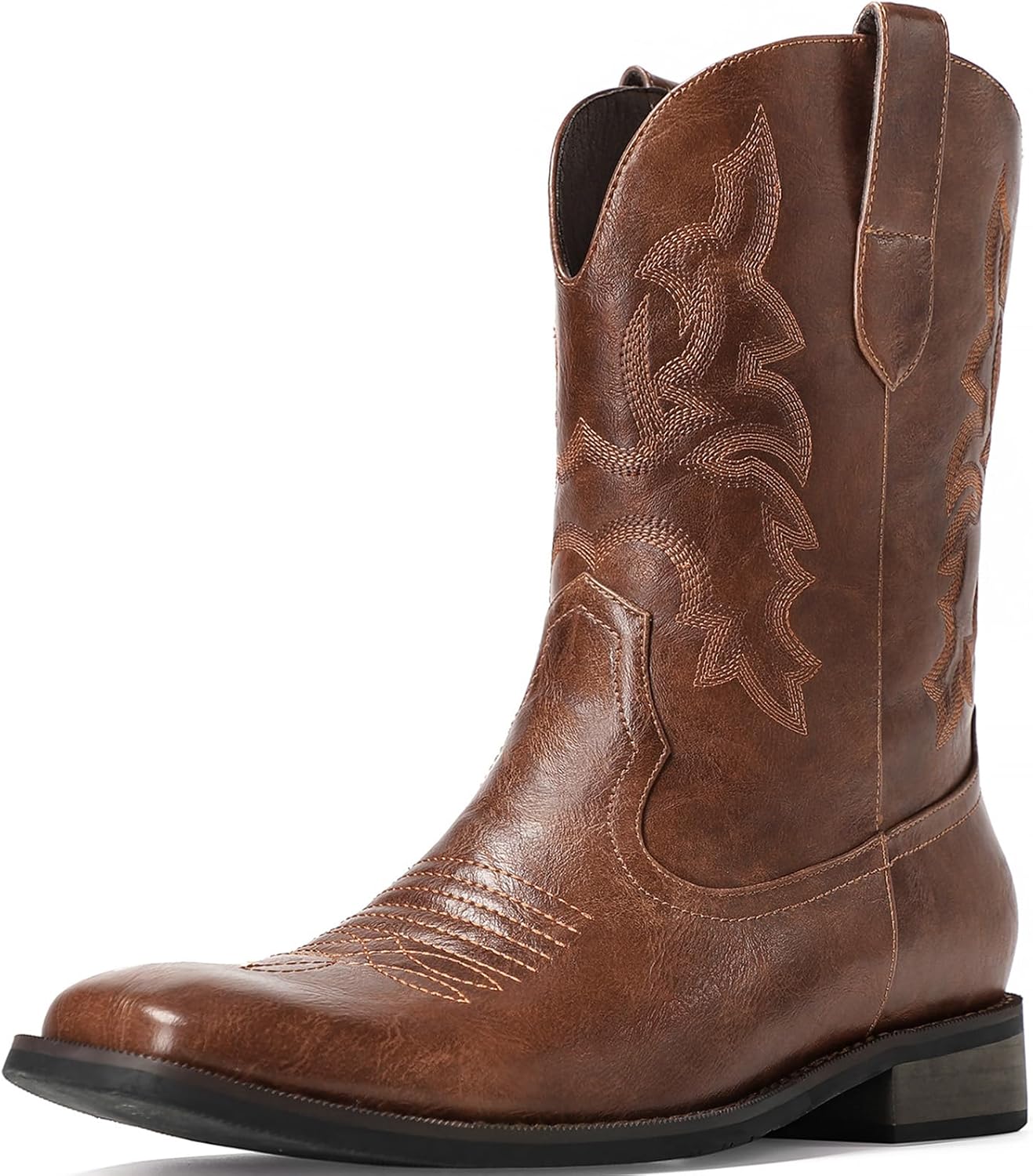 Suokdil Cowboy Boots for Men - Men's Western Boots With Embroidered, Slip Resistant Square Toe Chunky Heel Ankle Boots, Durable and Fashionable Retro Classic Short Boots For Spring Fall