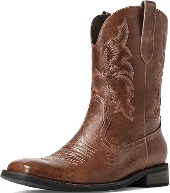 Cowboy Boots for Men - Men's Western Boots With Embroidered, Slip Resistant Square Toe Chunky Heel Ankle Boots, Durable and Fashionable Retro Classic Short Boots For Spring Fall