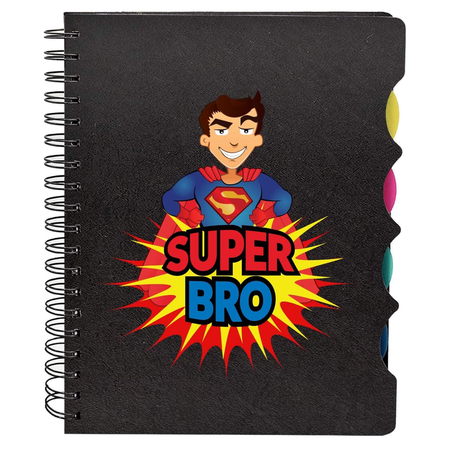 YaYa Cafe Birthday Gifts for Brother, Wirebound Notebook A5 Size, 300 Ruled Pages Printed Super Bro