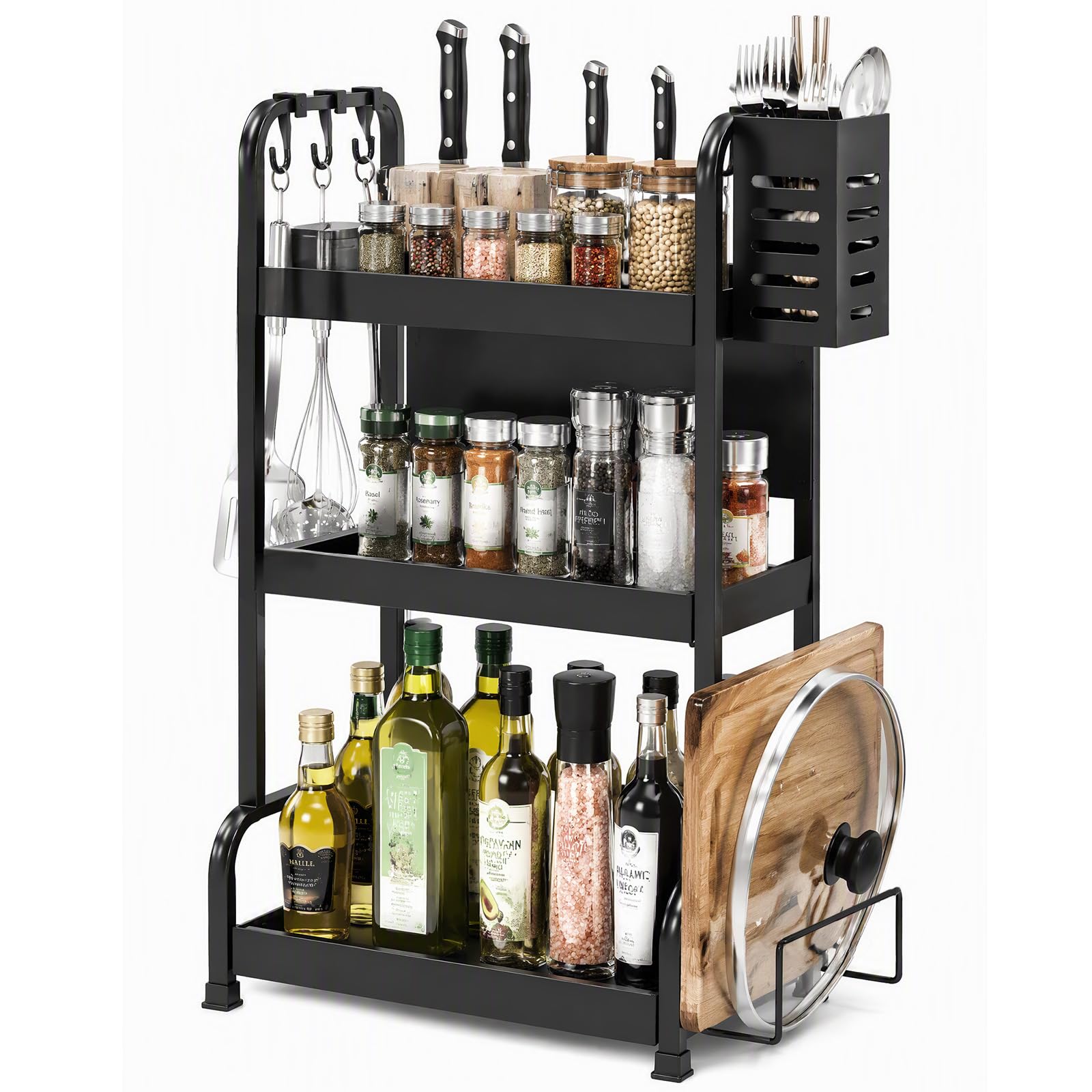 Lubardy Étagère à Épices 3 Niveaux Organisateur Cuisine avec Porte-Couteaux