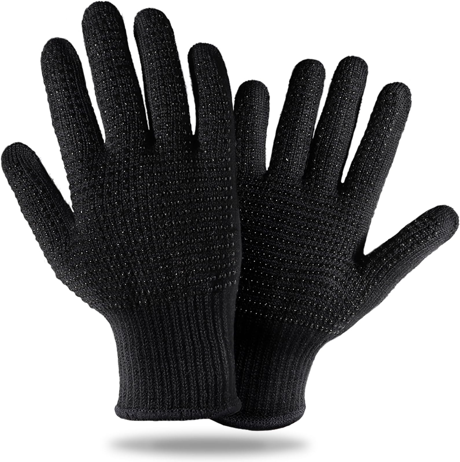 Heat Resistant Glove With Silicone Bumps For Hair Iron Tool, Professional Heat Gloves For Heat Press, Heat Protectant Gloves For Hair Styling, Black