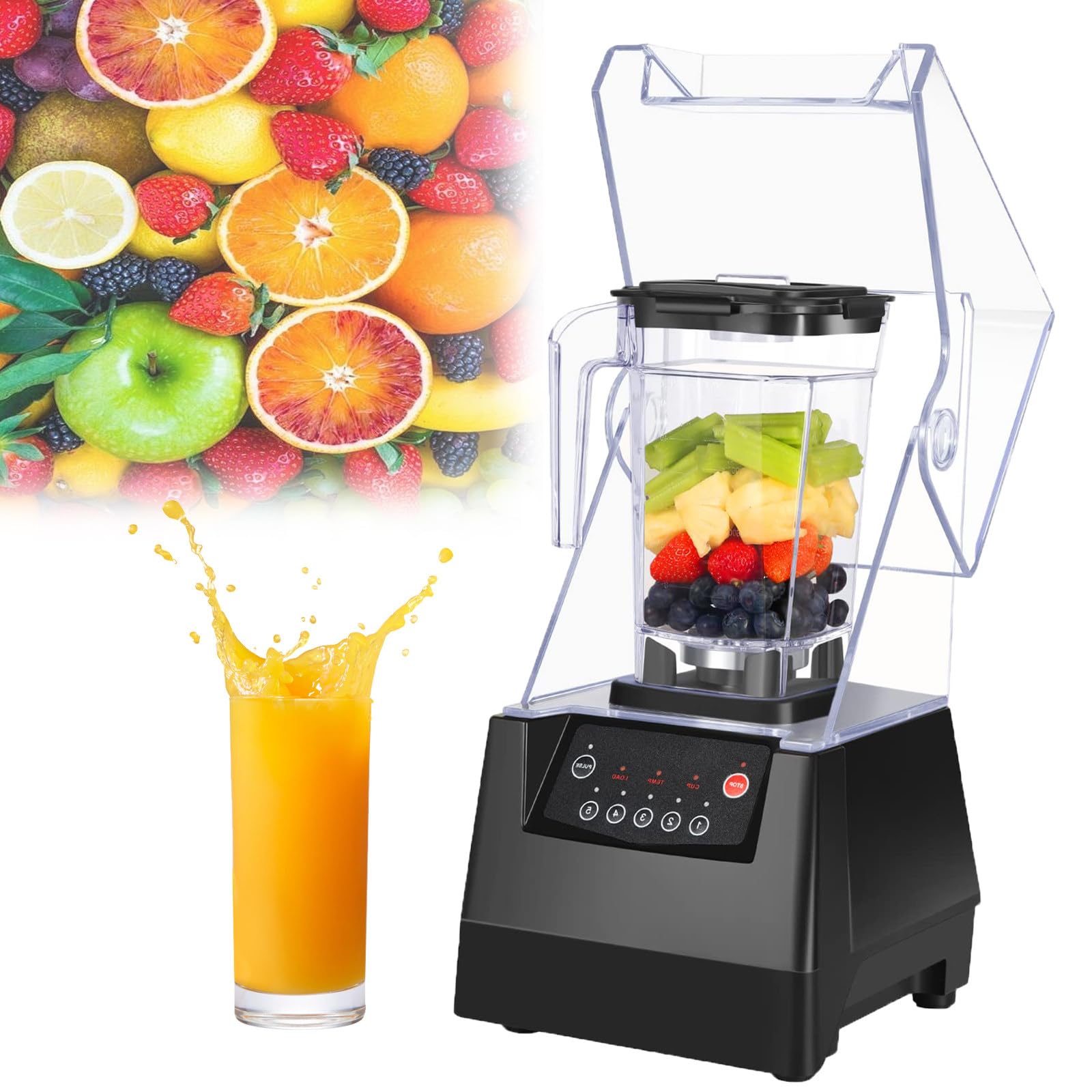 Mixeur portatif, mixeur à Smoothie Multifonction insonorisé Commercial de 2 L avec 5 préréglages, 17 000 TR/Min de Glace râpée avec Capot pour Lait thé café Dessert Loisirs Boutique