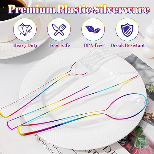 Vista 15 de WDF Cubiertos de plástico negro de 180 piezas, el juego de cubiertos de plástico incluye 60 tenedores, 60 cuchillos, 60 cucharas, cubiertos Negro