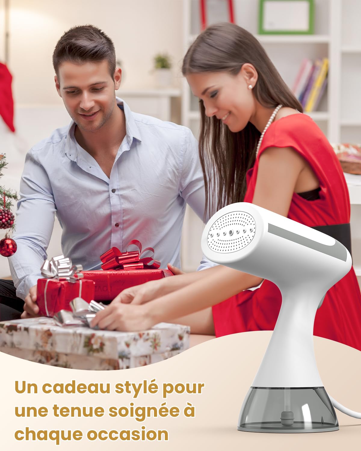 Défroisseur Vapeur 1500 W, Défroisseur à Main Chauffe en 15 s avec 25 g/min, Pour Tous Types de Tissus, Portable Maison/Bureau/Voyage, Réservoir 300 ml et Arrêt Auto Sécurisé (blanc)