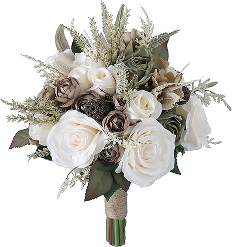 MOJUN Ramo de boda para novia flor de rosa artificial hecha a mano para damas de honor ramo de boda romántico para boda día de San Valentín fiesta