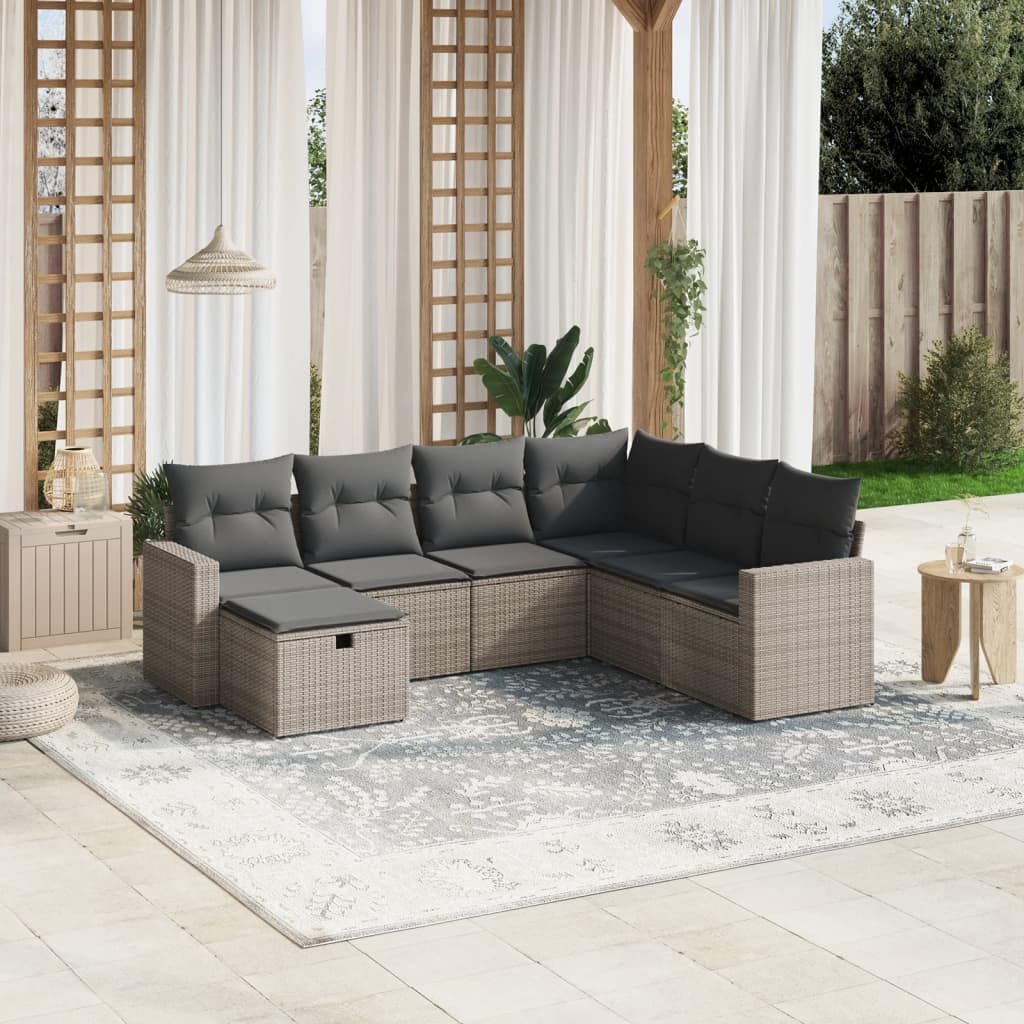 Salon de Jardin modulable 7 pièces en résine tressée Gris avec Coussins Amovibles pour terrasse Balcon Patio et Espace détente extérieur