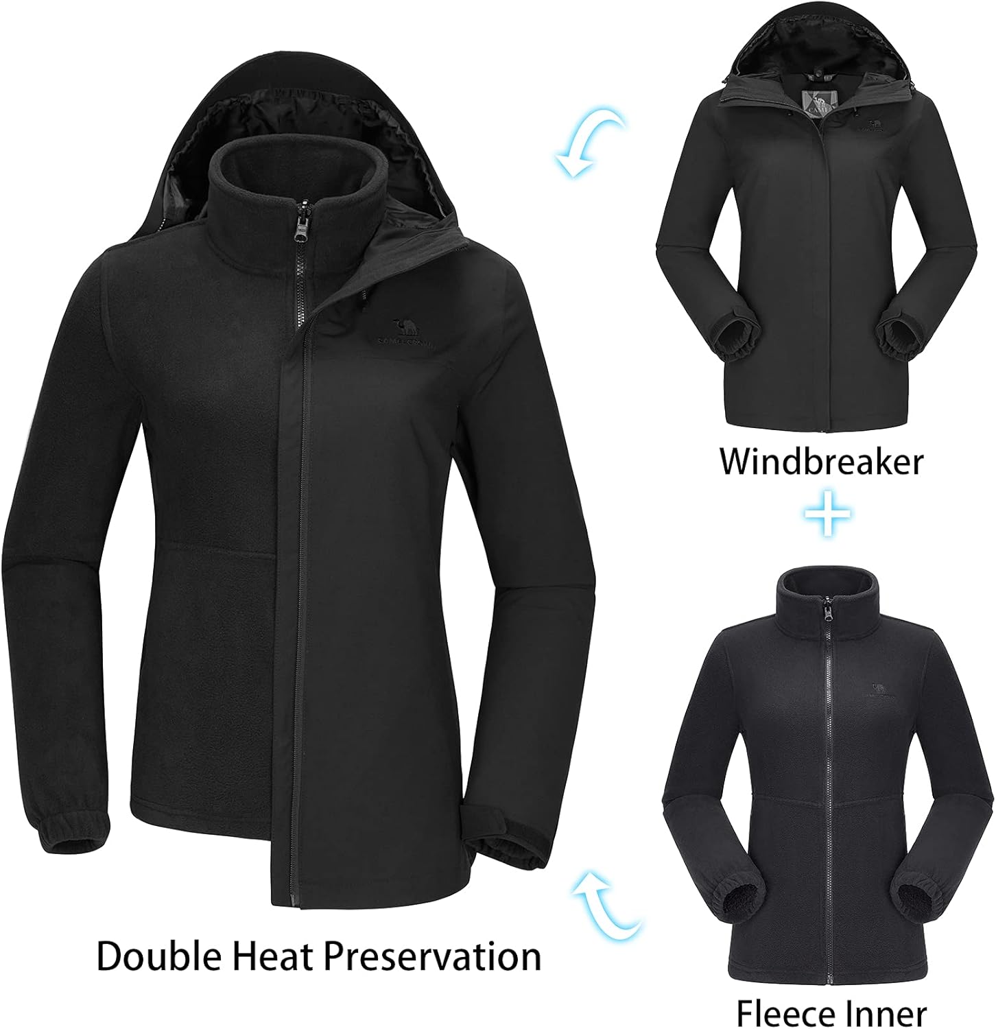 CAMEL CROWN Women's Ski Jacket 3 in 1 Snow Winter Coats Waterproof Windproof Fleece Hooded Jackets Mountain Snowboard Parka - Image 6