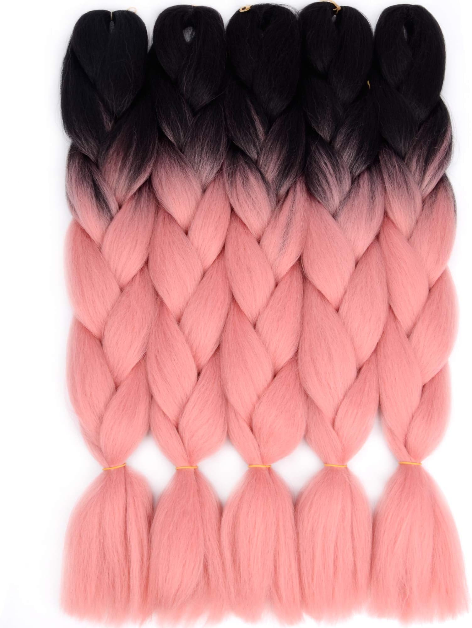 VCKOVCKO Ombre Braiding Hair Extension Synthetic Kanekalon Fiber for Twist Braiding Hair,3 Tone Jumbo Box Braiding Hair 24",5 Bundles/Lot,Black-Smoke Pink