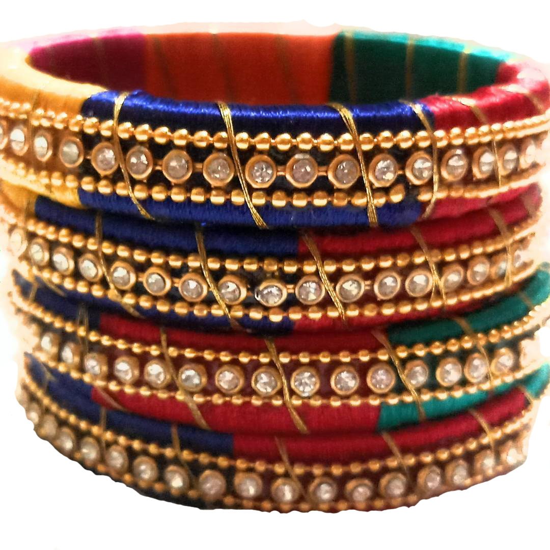 Multicolour Silk Thread Banlgles (Set of 4).