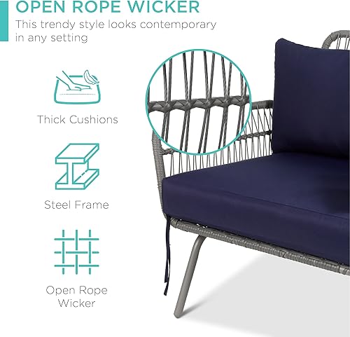 Miniatura 3 de Best Choice Products Muebles de patio seccionales tejidos de cuerda para exteriores juego de sofá de conversación en forma de L para patio trasero