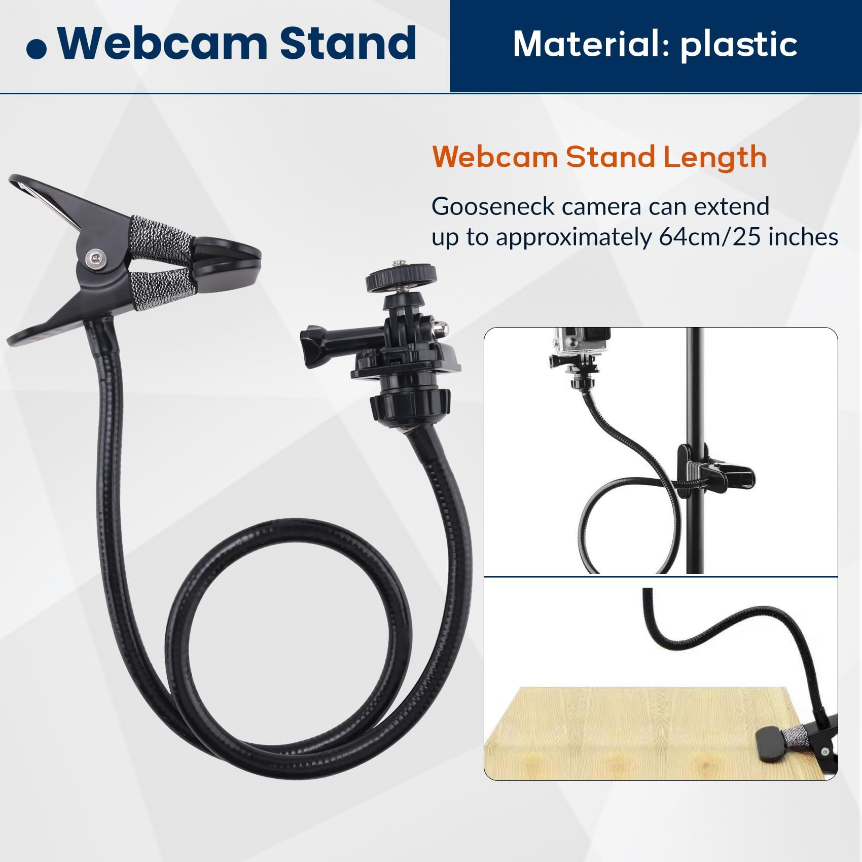 Support De Bras Articulé Pour Webcam - Réglable 270°, Base Lourde Stable, Avec Adaptateur Téléphone
