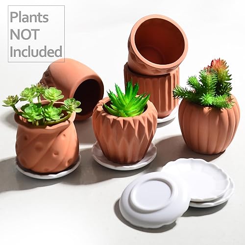 Miniatura 3 de Juego de 6 macetas de porcelana simples blancas para macetas pequeñas, cactus suculento para bebé, con drenaje y platillo para decoración del hogar