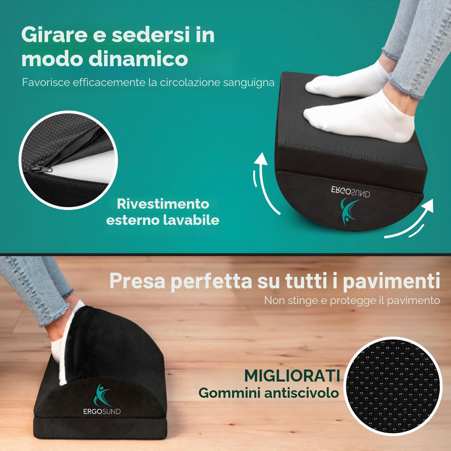 ERGOSUND Poggiapiedi da scrivania [con tasca migliorata] poggiapiedi regolabile in altezza [antiscivolo] poggiapiedi ergonomico, per ufficio