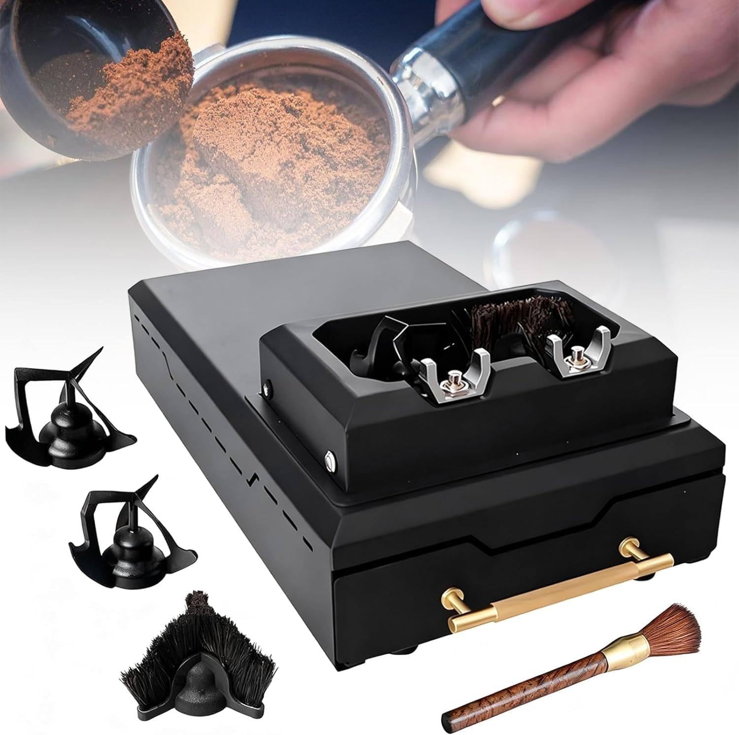 Limpiador Eléctrico Para Portafiltros, Automático De Posos Café Con 2 Rascadores Y 1 Cabezal Cepillo, Máquina Limpiadora Para Máquinas Espresso