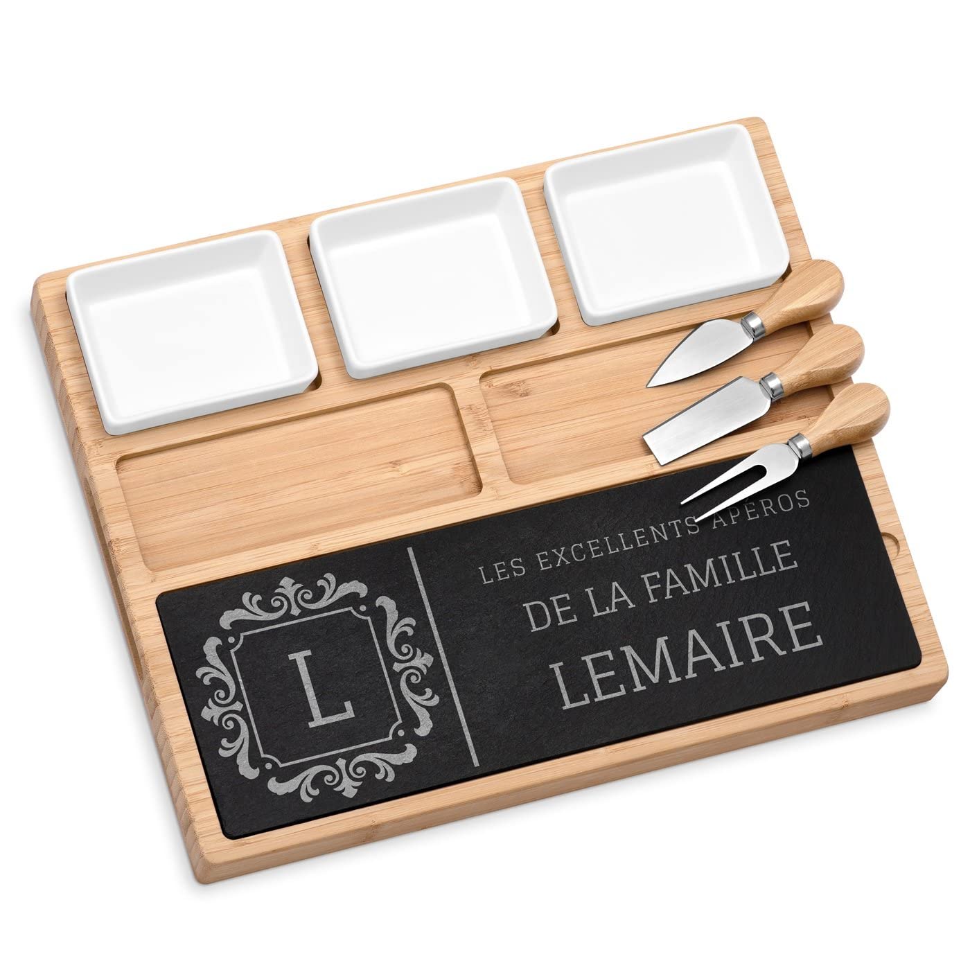 Maverton Planche à Fromage Personnalisée Cadeau Couple - Plateau de charcuterie avec Accessoires - Plateau Apero Gravé pour Parents - Cadeau Personnalisé pour mariés pour mariage/Noël/noces - apéro