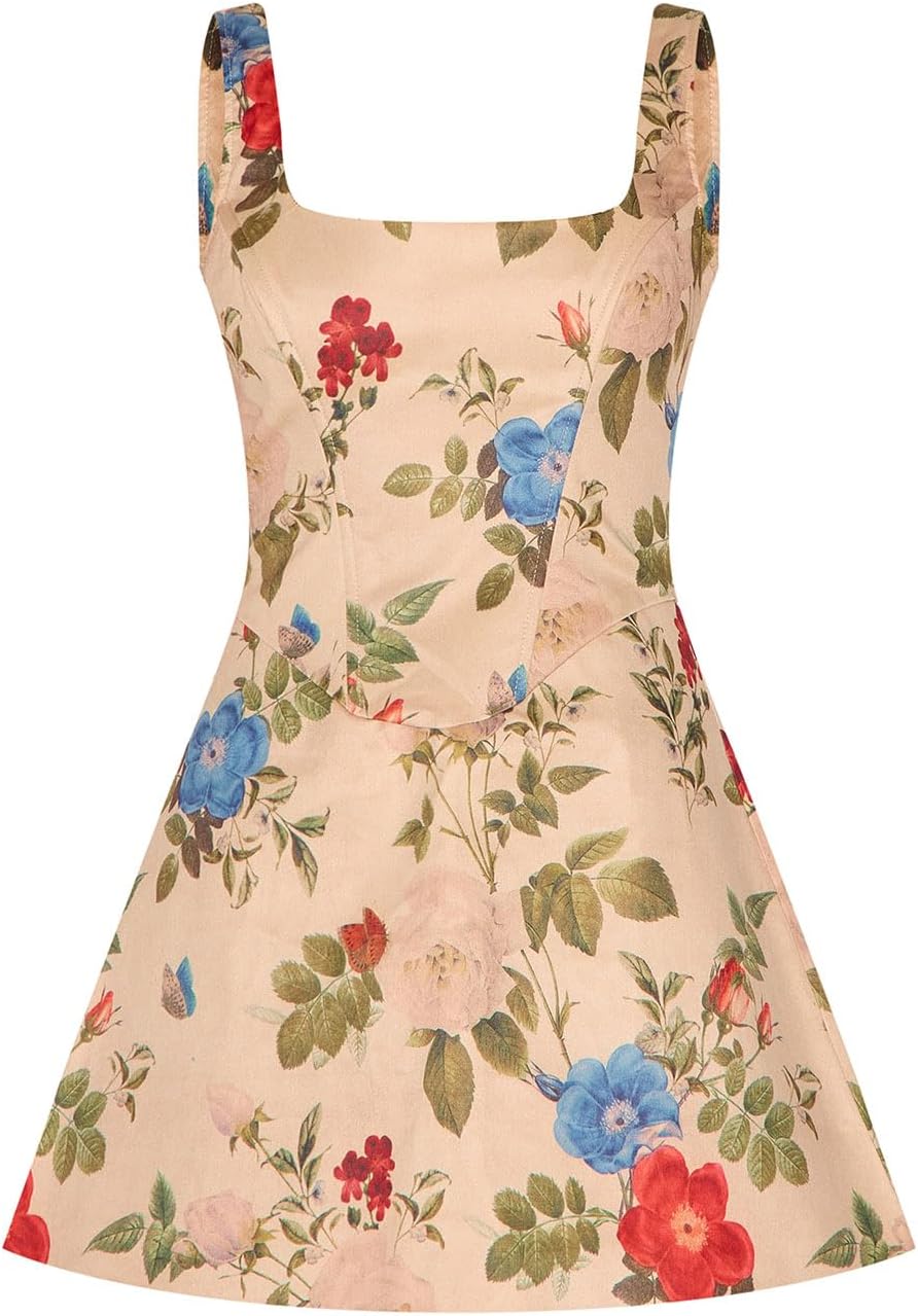 Women's Floral Jacquard Dresses Adjustable Strap Sundress A-Line Tank Mini Dress - Image 5