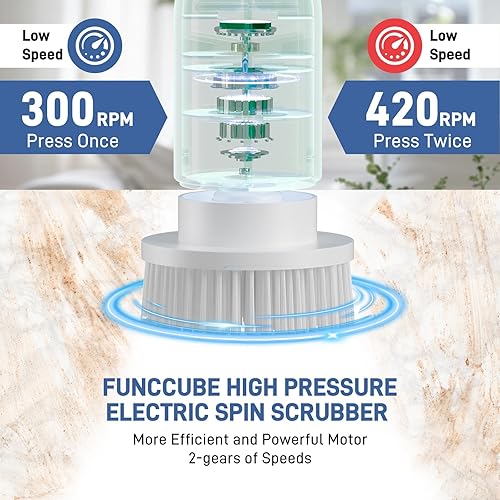 Miniatura 5 de Limpiador eléctrico giratorio  Limpiador de ducha para bañera, cepillo de limpieza de baño con cepillos de piso de mango largo, limpiador automático