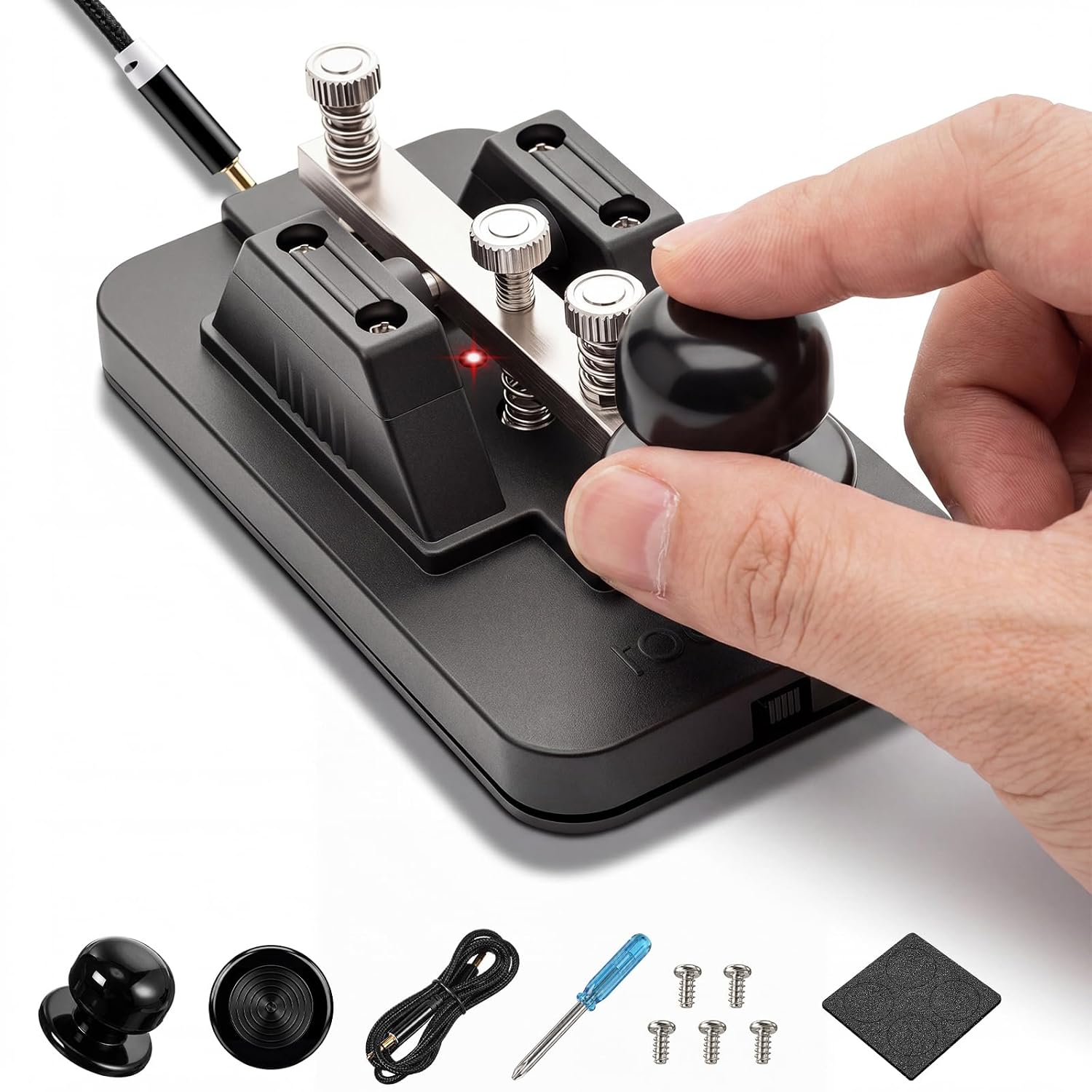 Morse Code Trainer, Morse Code Key with Buzzer & Voice Prompts, Manual Cw Practice Tool Portable Trainer Kit with Cable, Telegraph Tapper Machine for Beginners, Radio Hobbyists and Ham Teaching