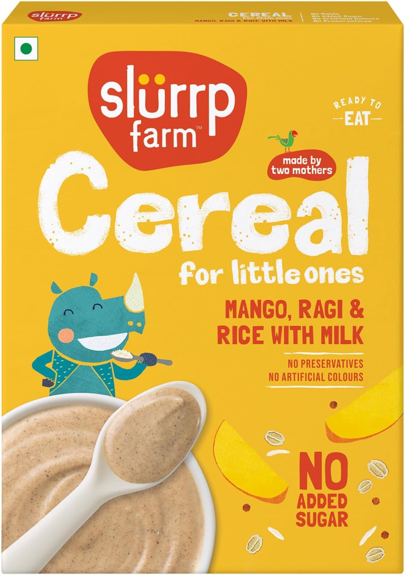 SLURRP FARM No Added Sugar Instant Cereal | Ragi, Rice and Mango with Milk, 200 Grams