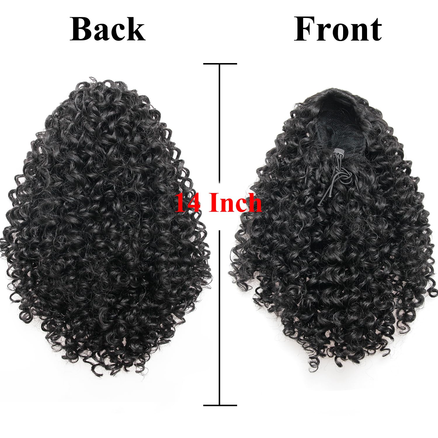 XSASLYET 14 Inch Drawstring Ponytail Extension for Black Women, Curly Long Hair Ponytail, Natural Black Pony Tails Hair Extensions with Secure Fit for Easy Daily Wear(1B)