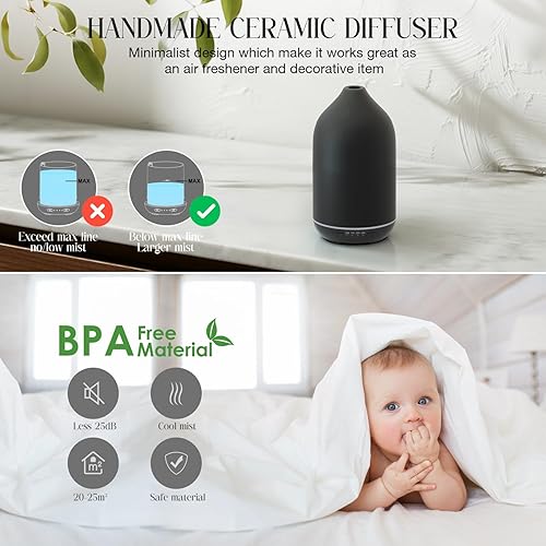 Miniatura 5 de SALKING Difusor de cerámica de 6.8 fl oz, difusor de aceite esencial de piedra, difusores ultrasónicos de aromaterapia con temporizadores de luces