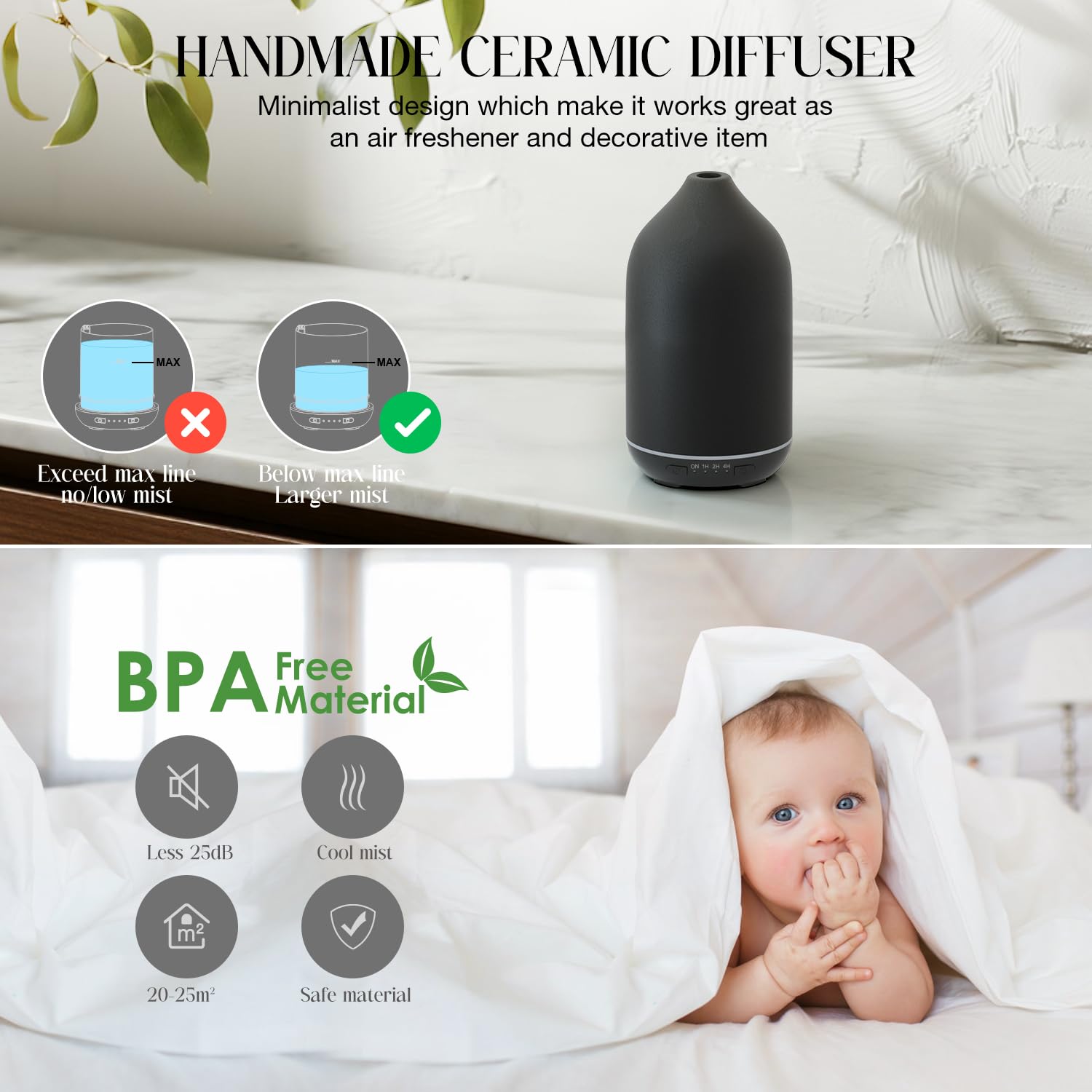 SALKING Aroma diffuser, 100ml metalen ultrasone aromatherapie diffuser voor etherische oliën, 7 kleuren nachtlampje aromadiffuser voor thuis, slaapkamer, kantoor, yoga, BPA-vrij voor baby