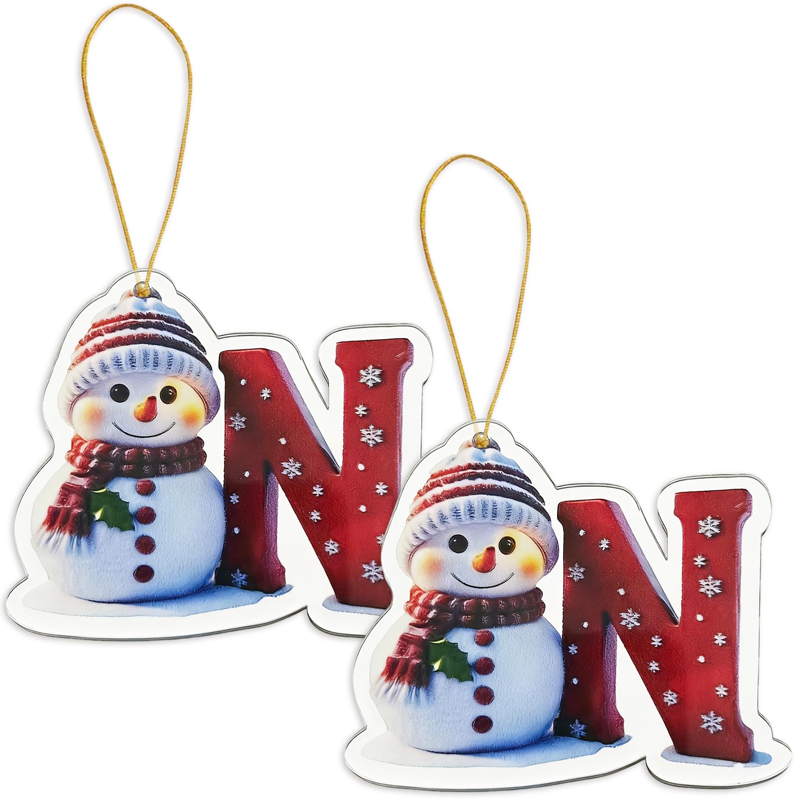 FAMINESS 2PCS 2D Acrylic Letter N Snowman Christmas Ornaments - 26 Alphabet Tree Decorations Hanging Ornaments for Party Gifts — image 1