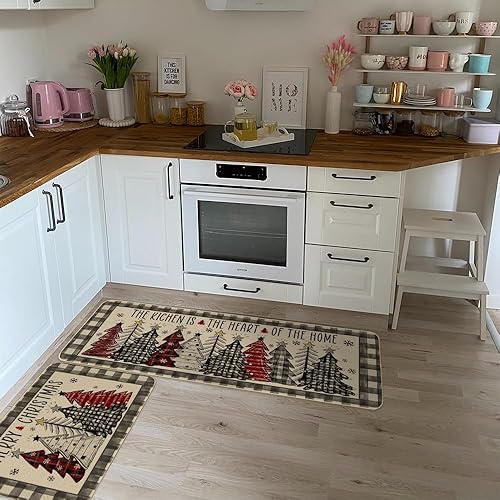 Miniatura 3 de ARKENY AKM001 - Juego de 2 alfombras de cocina con texto en inglés Merry Christmas, color rojo, decoración de cocina estilo granja para felpudos de
