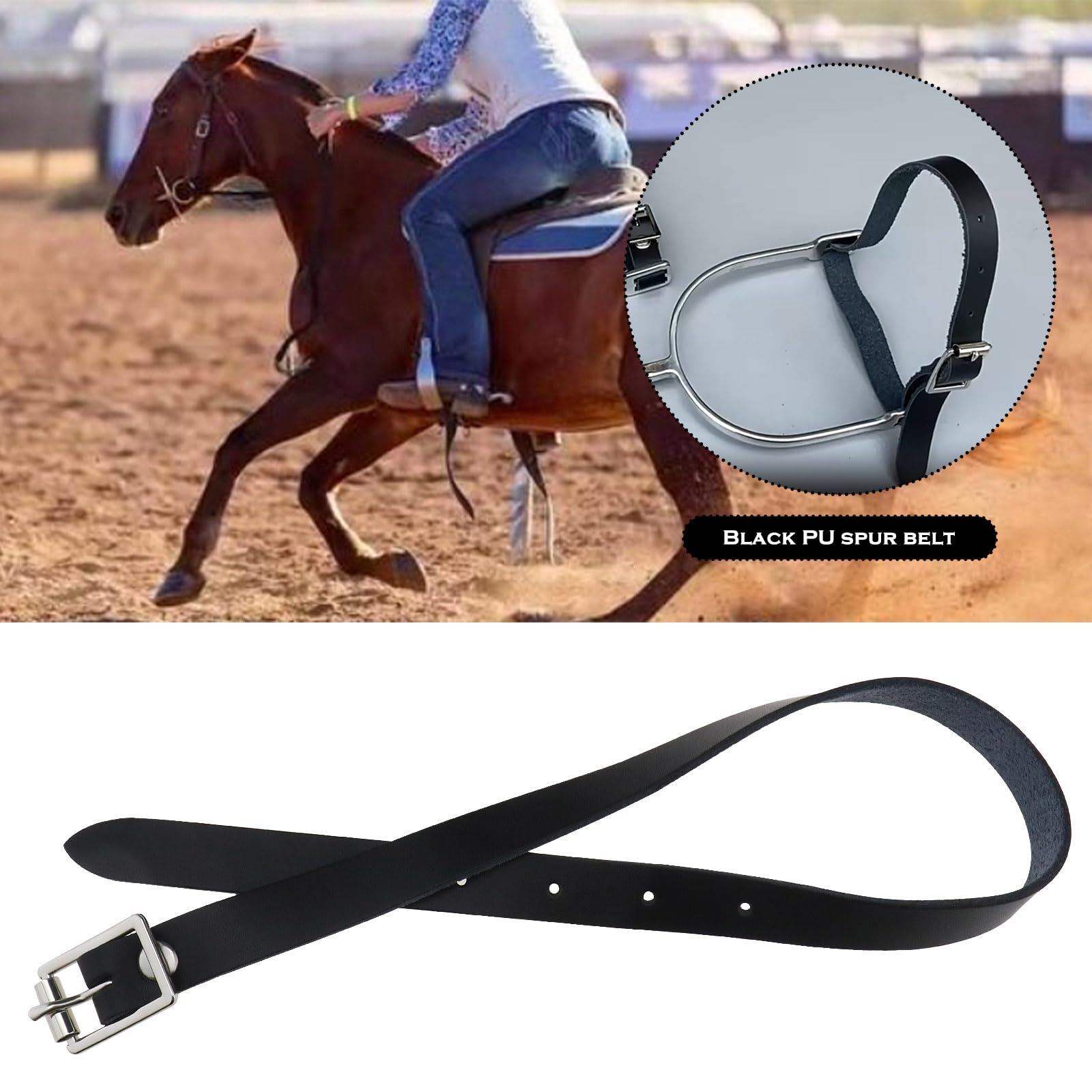 SG Store 2pcs PU Leather Riding Straps PU Leather Spur Strap Adjustable Stainless Steel Buckle Spur Strap for Riding Stables Equestrian Competitions Daily Practice