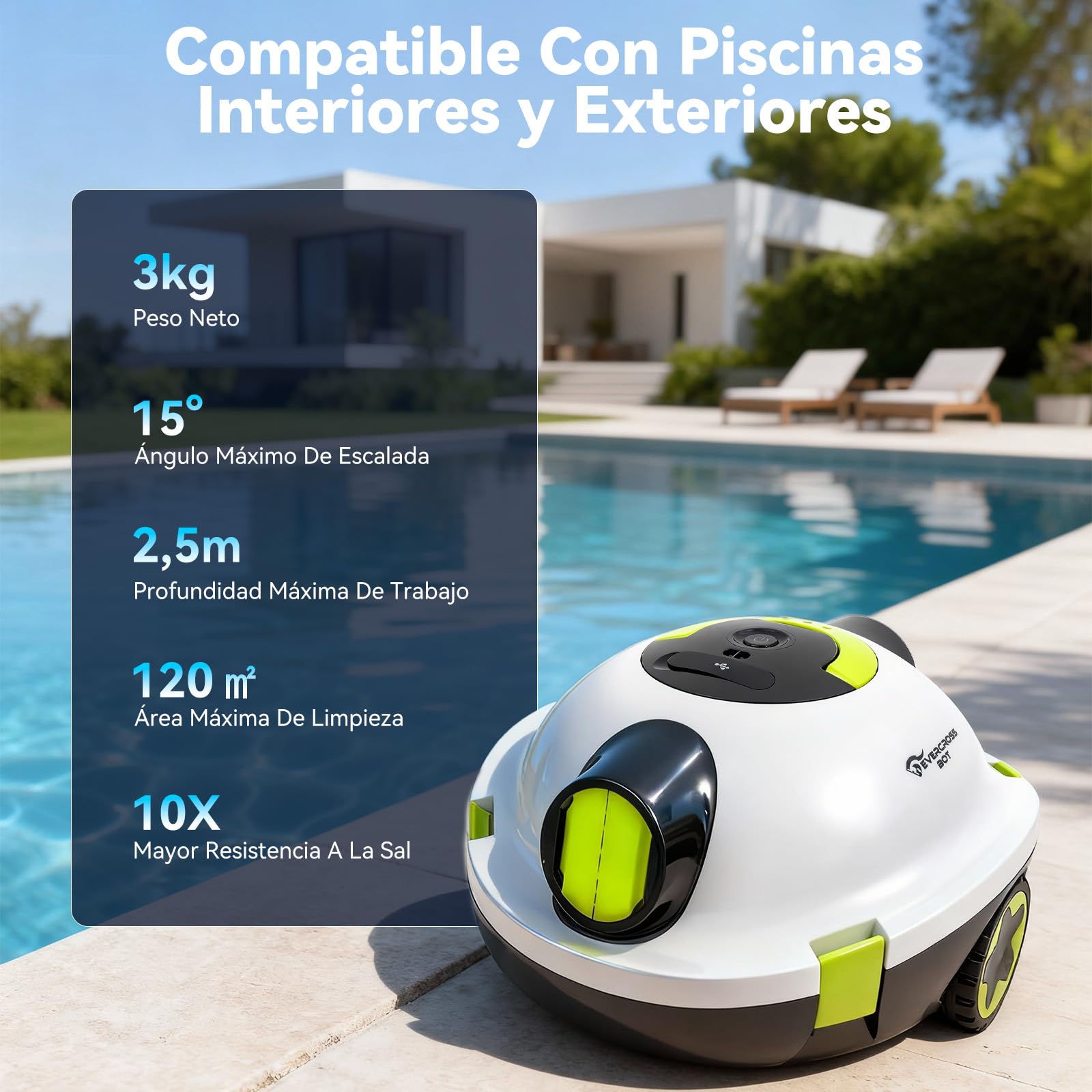 Y10 Robot Limpiafondos Piscina, Robot de Piscina Sin Cable, 100 Min de Limpieza del Suelo, Robots de Piscina para Piscinas de hasta 120㎡, Estacionamiento Automático, Filtro180μm (Blanco) — view 2