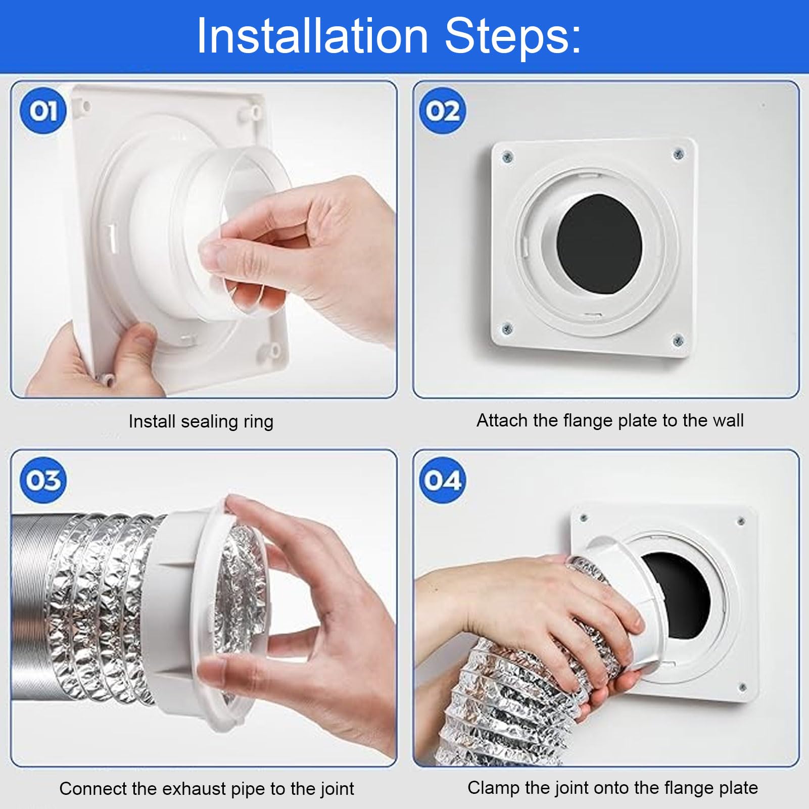 Kit de codo de placa de pared para ventilación de secadora de 4 pulgadas | Espacio reducido de 90 grados
