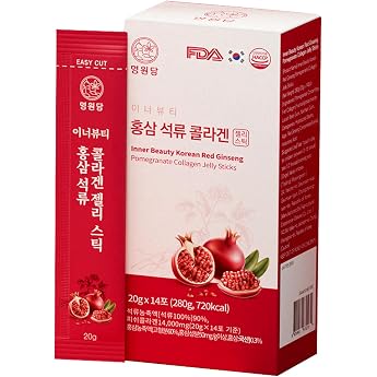 MYEONGWON Pomegranate Ginseng Collagen Jelly Sticks 280 g Korean Red Ginseng & Pomegranate Fish Collagen with Vitamin C Inner Beauty Jelly Sticks 20 g x 14