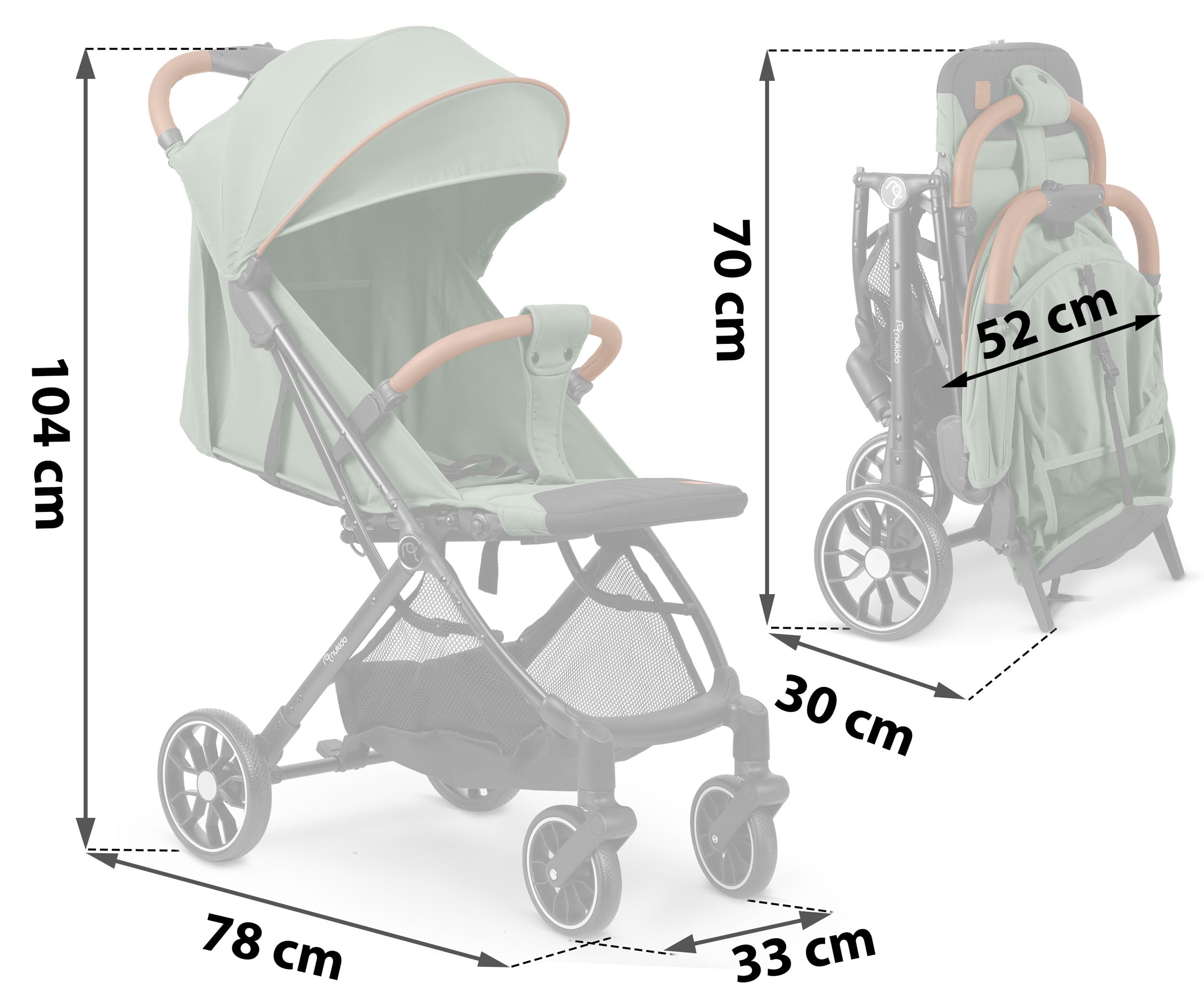 Nukido Poussette Canne Pour Bébé 0-36 Mois 0-15 kg Pliage Automatique En 2 Secondes Roues Avant À 360° Amorties Grandes Roues Arrière Tout-Terrain Vert Paseo