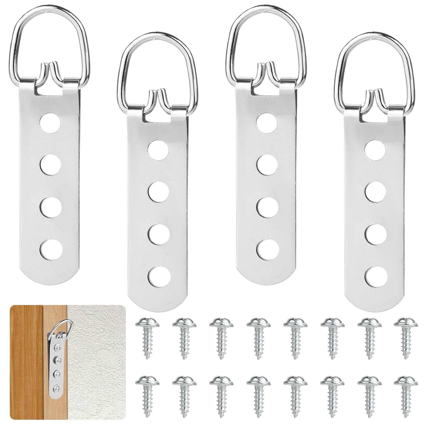 ZEYIYER Picture Frame Hooks Heavy D-Ring Picture Hangers with Screws Picture Hanger Heavy for Hanging Artwork Frame Cross Stitch Hanging Construction Ring Hook Picture Hooks