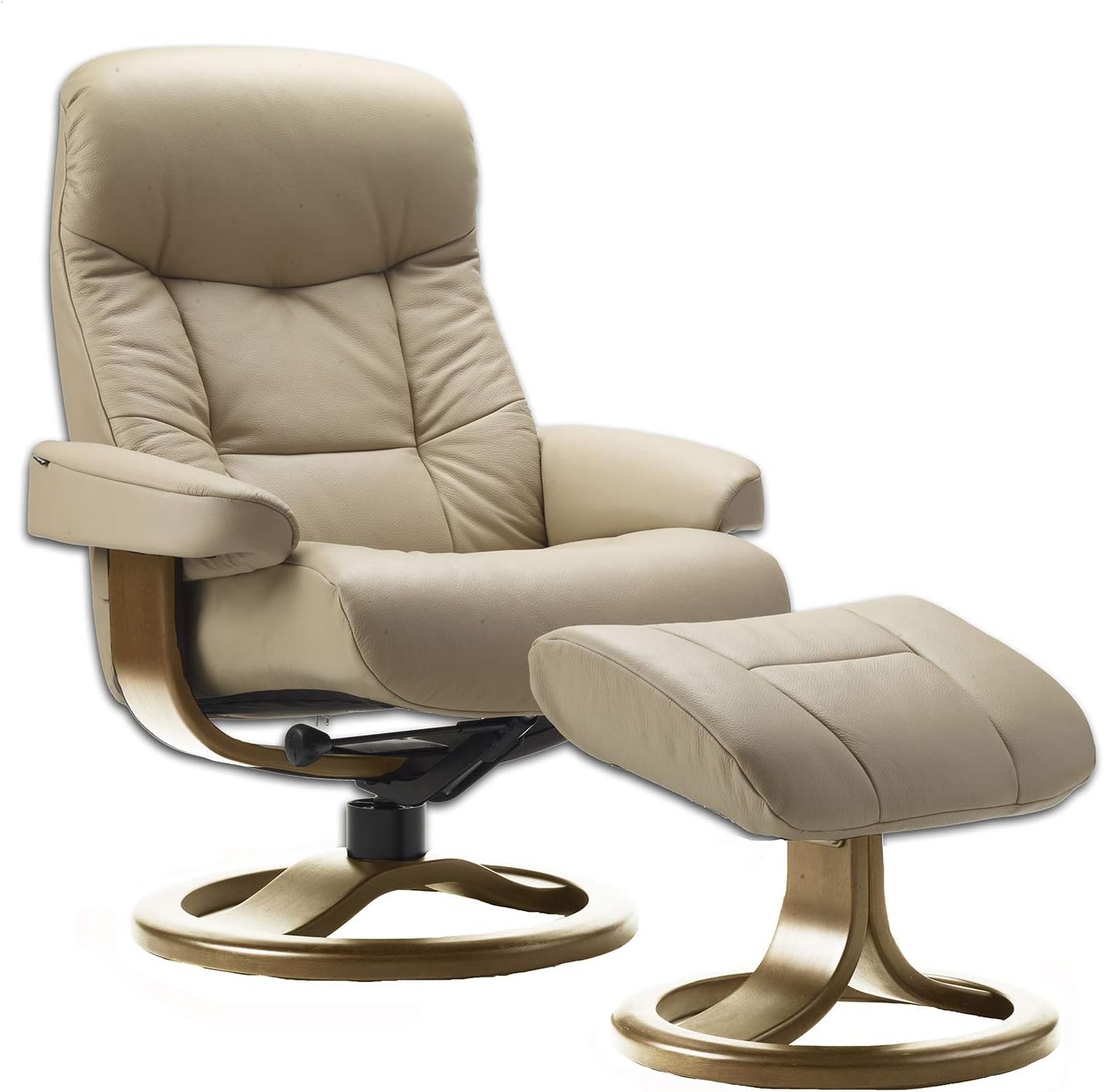 Hjellegjerde Leather Norwegian Ergonomic Scandinavian Lounge Reclining Chair 215 Large Muldal Swivel Recliner Furniture Nordic Line Genuine Sandel Light Brown Leather Teak Wood