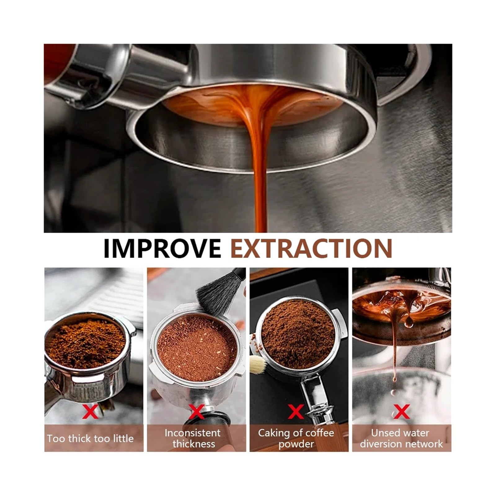 Portafiltro Senza Fondo For Caffè 51mm Naked, Compatibile Con Delonghi EC680 EC685 EC200, Cestello Filtro Accessori For Macchine Da Caffè Espresso Strumenti For Baristi(51MM 3Ear-Ebony)