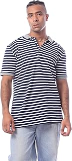 ريفين تيشيرت قطن عصري مخطط بقصة عادية للرجال بلون كحلي