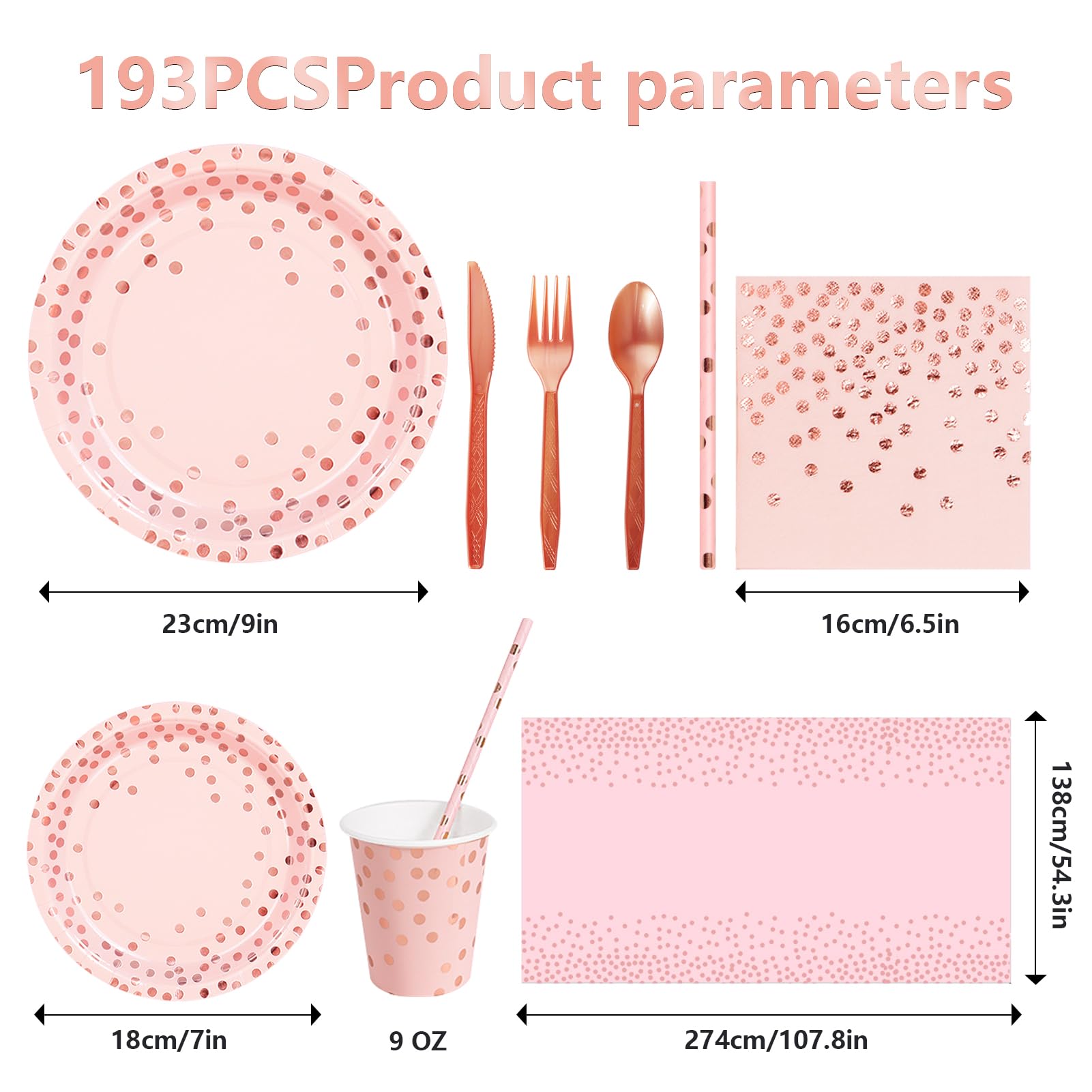 Nkaiso Pink and Rose Gold Party Supplies, 193 Pieces Party Dinnerware Set Includes Party Paper Plates Cups Napkins Straws and Silverware for Birthday Wedding Babyshower Parties Decorations-24 Guests