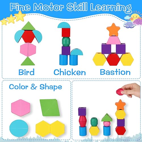 Miniatura 4 de Montessori - Juego de juguetes de secuenciación de cuentas con cordones para niños pequeños de 2, 3, 4, 5 años, habilidades motoras finas, recursos