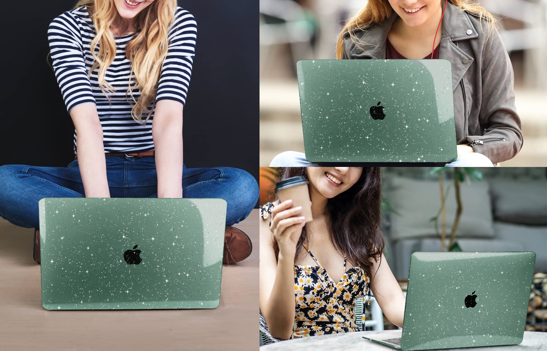 CISSOOK Funda para MacBook Air de 13.6 pulgadas con purpurina 2022 2023 2024 2025 2026 versión A2681 A3113 A3240 A3449, funda rígida con purpurina verde medianoche con cubierta de teclado para MacBook