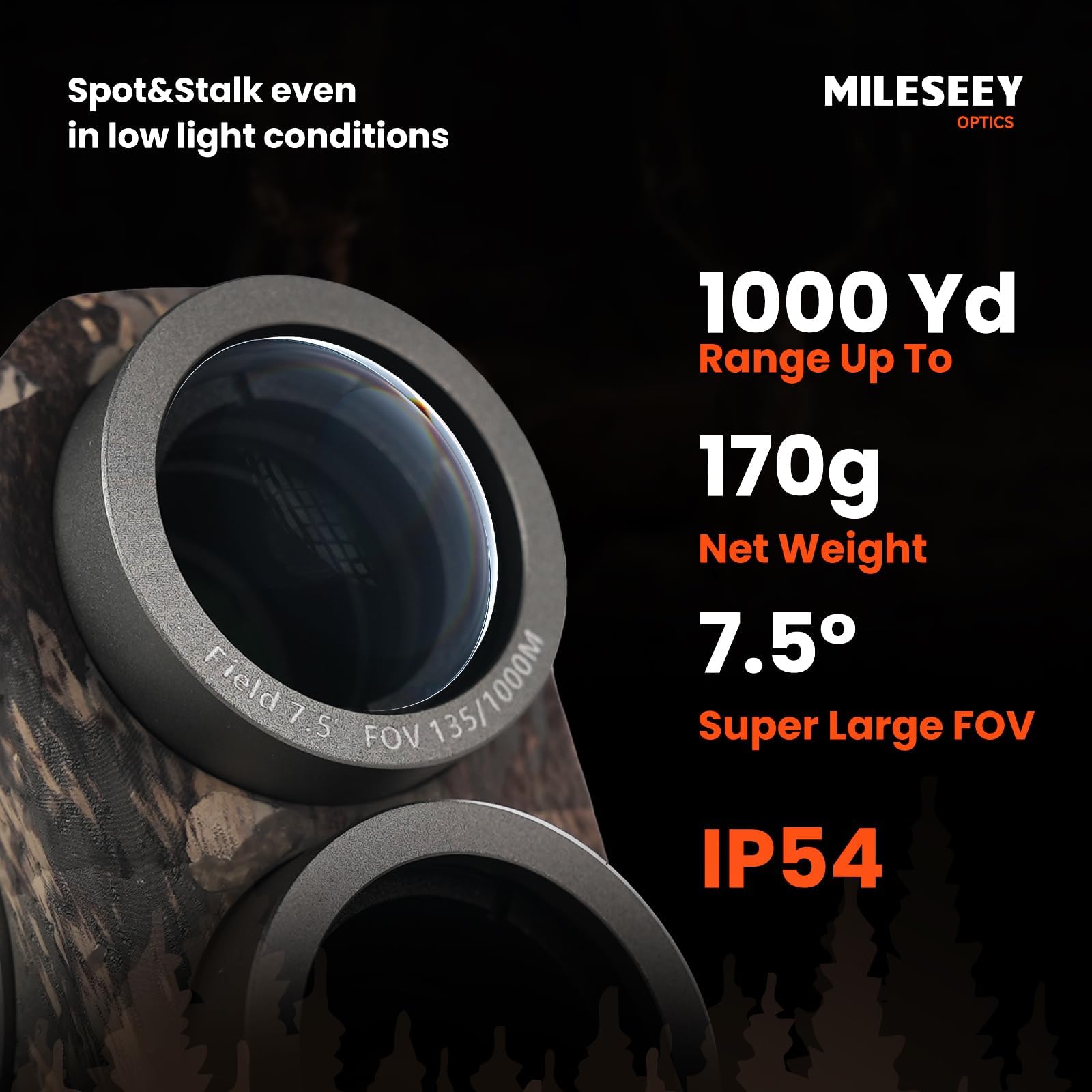 MILESEEY Telémetro de caza con pantalla roja ilustrada con campo de visión de 7.5° y telémetro láser de 1000 yardas con precisión de ± 0.5 yardas para Hunter con batería recargable