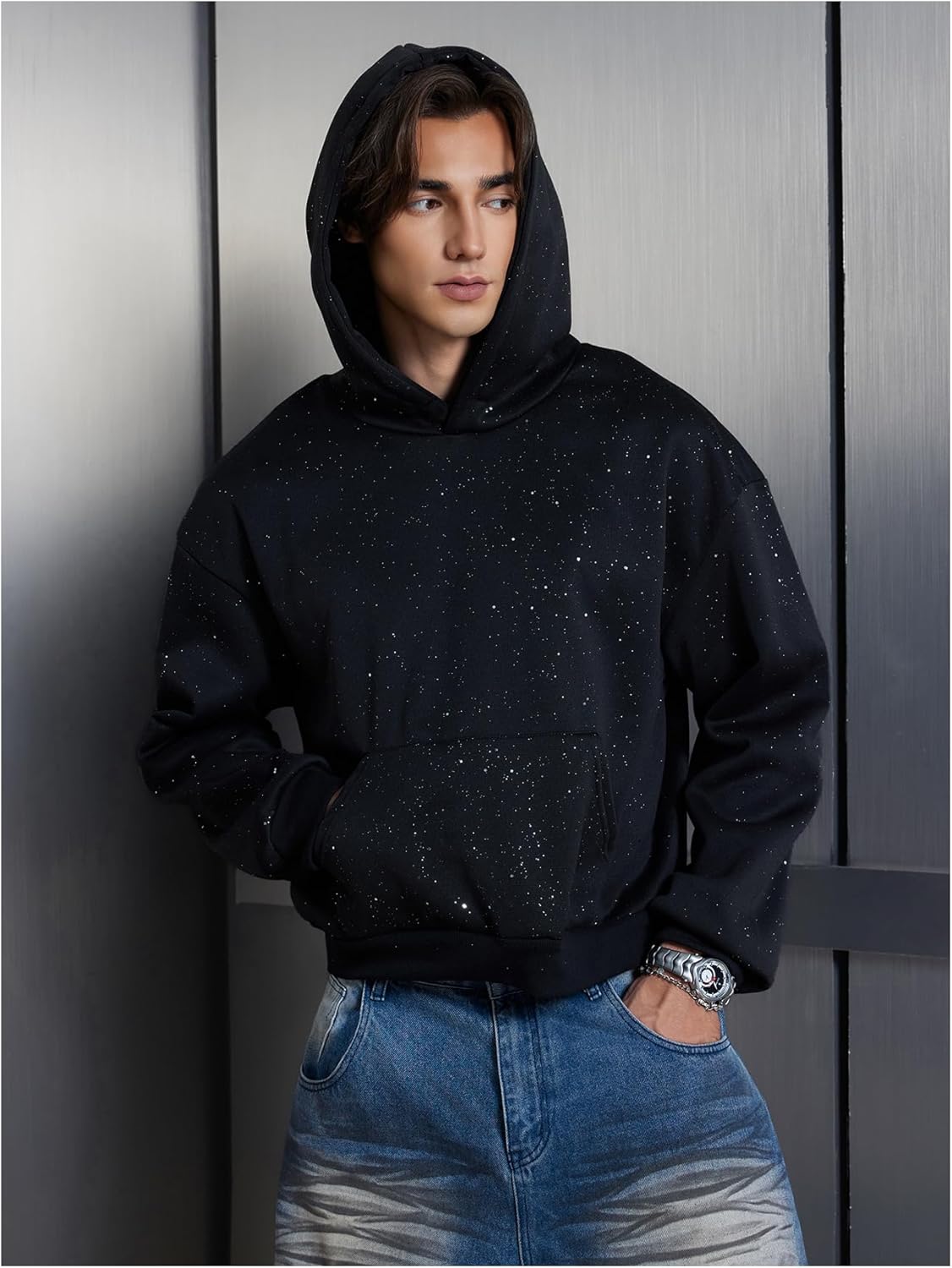 SOLY HUX Men's Glitter Hoodies Long Sleeve Hooded Sparkly Pullover Sweatshirt Streetwear - Image 5