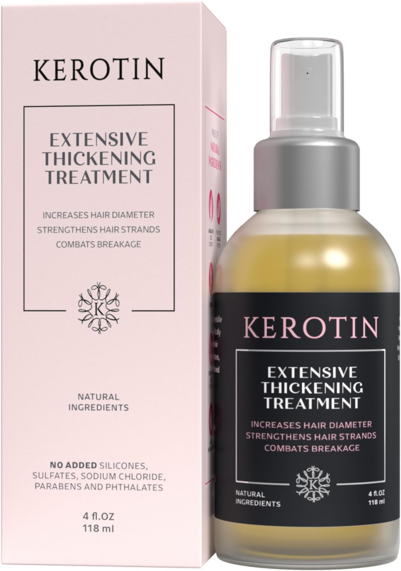 K Kerotin Hair Thickening Spray with for Fine & Thin Hair Growth in Women, Heat Protectant, Repair Mist for Volume, Body & Shine, Diameter Booster, Natural, Sulfate & Cruelty Free, Made in USA