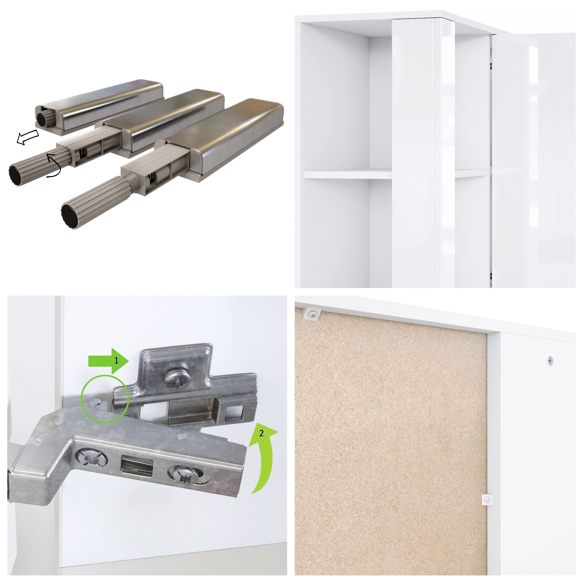 Vladon Highboard Canto, Made in Germany, hoher Schrank mit 2 Türen und 8 Fächern, Korpus Weiß matt, Fronten Weiß Hochglanz, Dekor-Paneele Eiche Ribbeck (95 x 151,5 x 36 cm)
