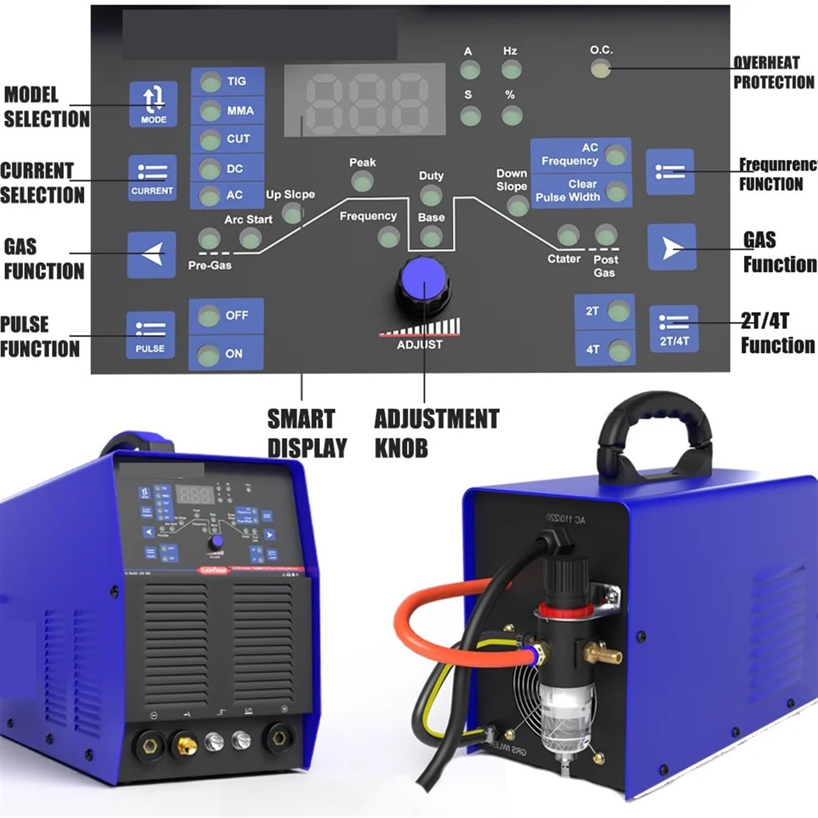 Aluminiowa spawarka TIG ac/dc Pulse 5 w 1 spawarka inwertorowa półautomatyczna spawarka bez gazu
