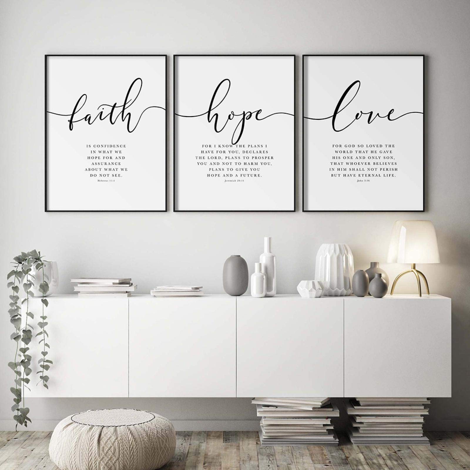 Verso Cartel e impresiones Fe Esperanza Amor Arte de pared Imprimir Lienzo Pintura Carteles en la pared para la sala de estar Decor del hogar 70x90cmx3pcs Marco interno