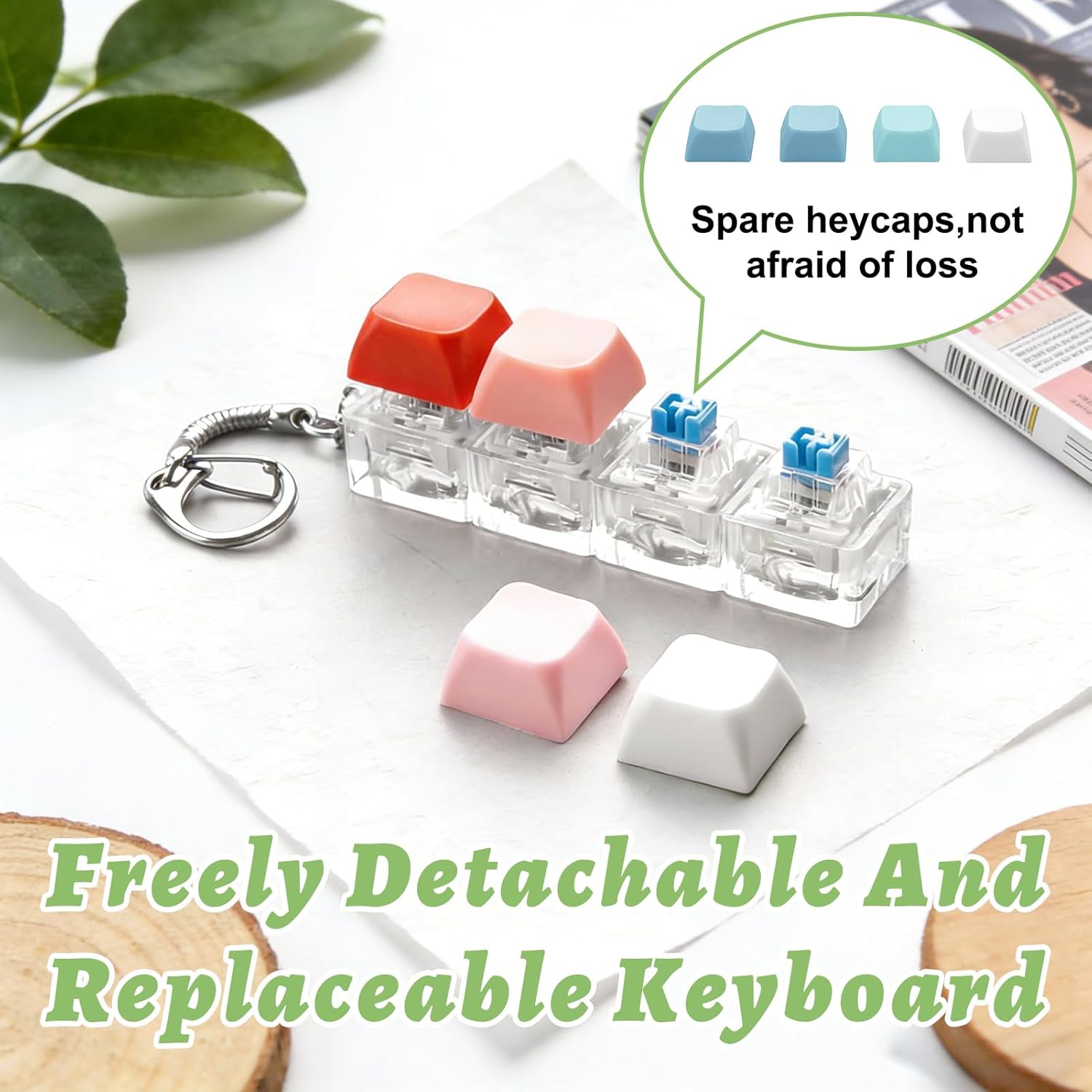 2 Pcs Keyboard Fidget Toy Fidget Clicker Keychain Set Red Green White Button Stress Relief Gifts for Adults Office Decompression Toys Keyboard Fidget Toy for Anxiety Focus Portable Keyring