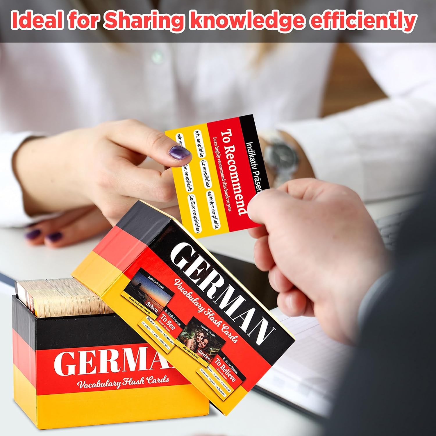 gisgfim 300 Pcs German Words Vocabulary Flash Cards with Pictures German Verb Conjugation Present Flash Cards Learn Essential German Language Vocabulary Words for Beginners Adults Kids